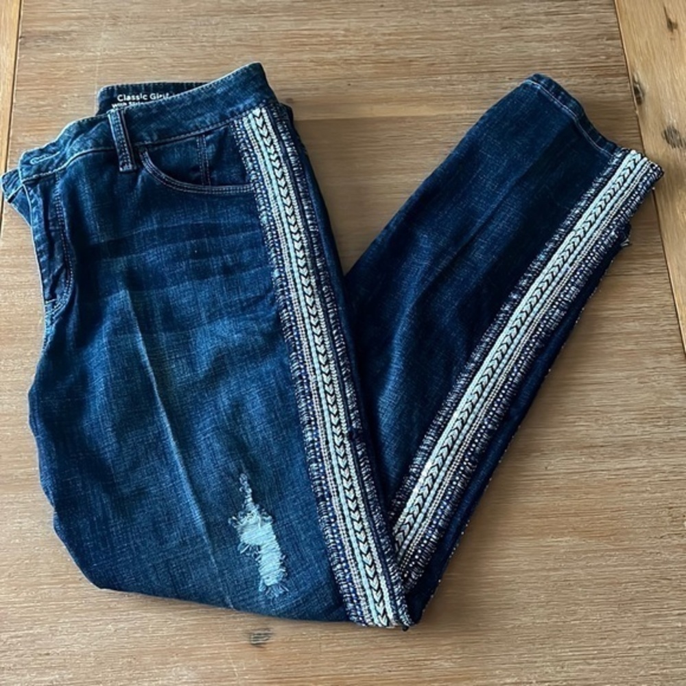 Laurie Felt Girlfriend jeans/ denim with beautiful embellishment on sides